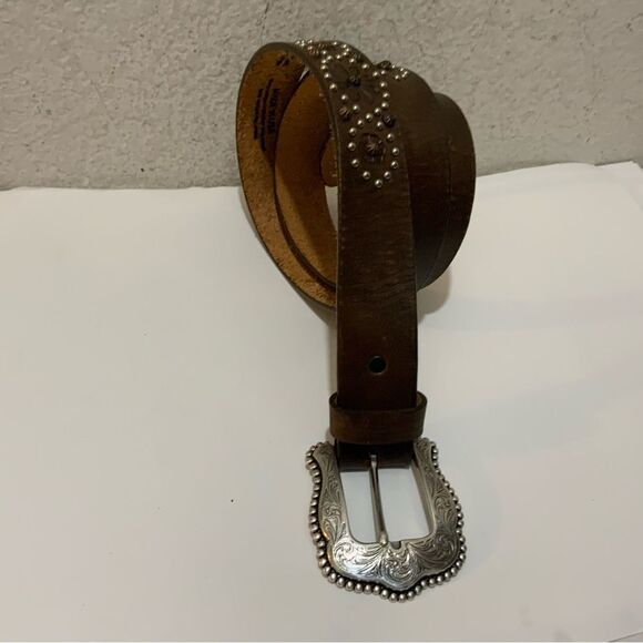 Tony Lama brown studded  floral tooled western belt C51245 size XL - Picture 1 of 12